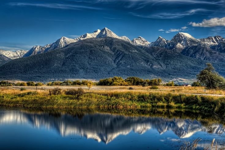 Western Montana mountains reflected in a still pond